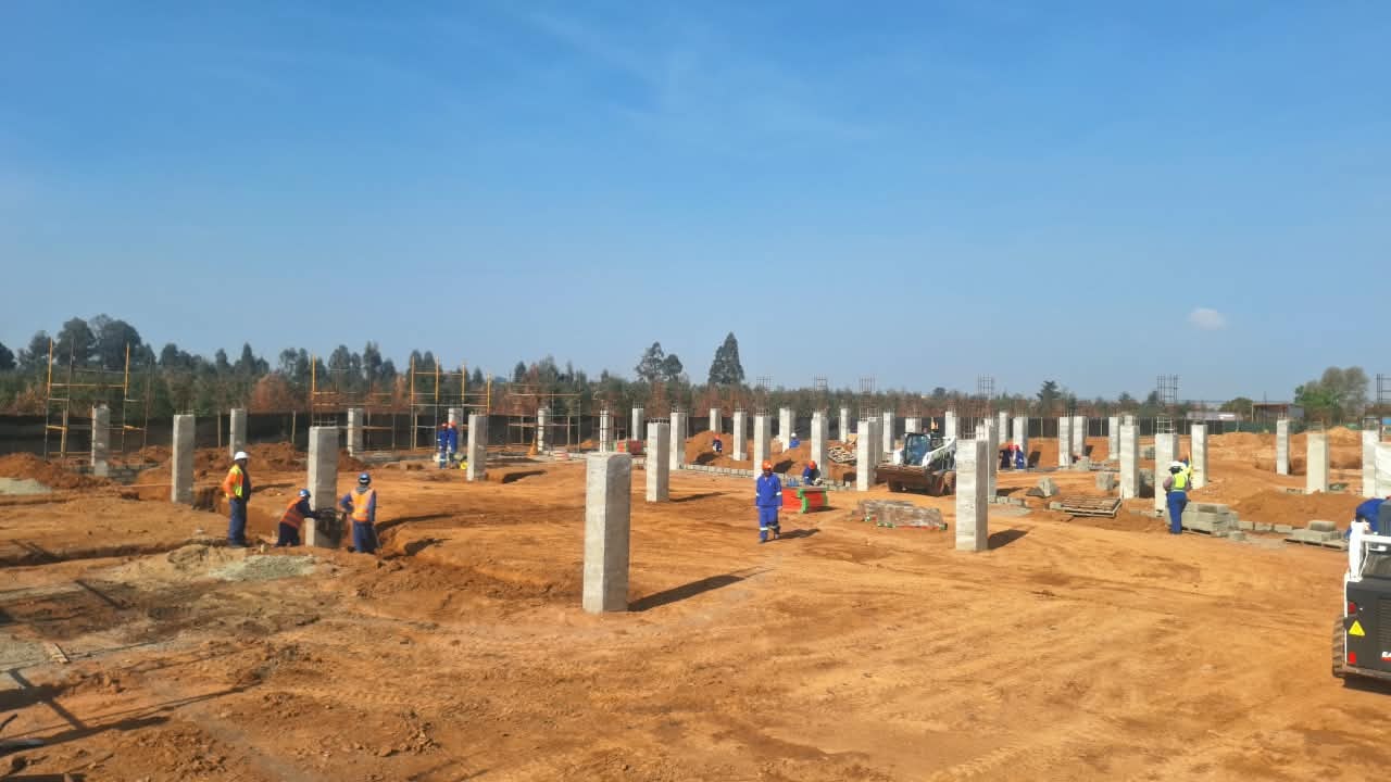 Concrete columns and construction activity at Three Fountains Shopping Centre, September 2026