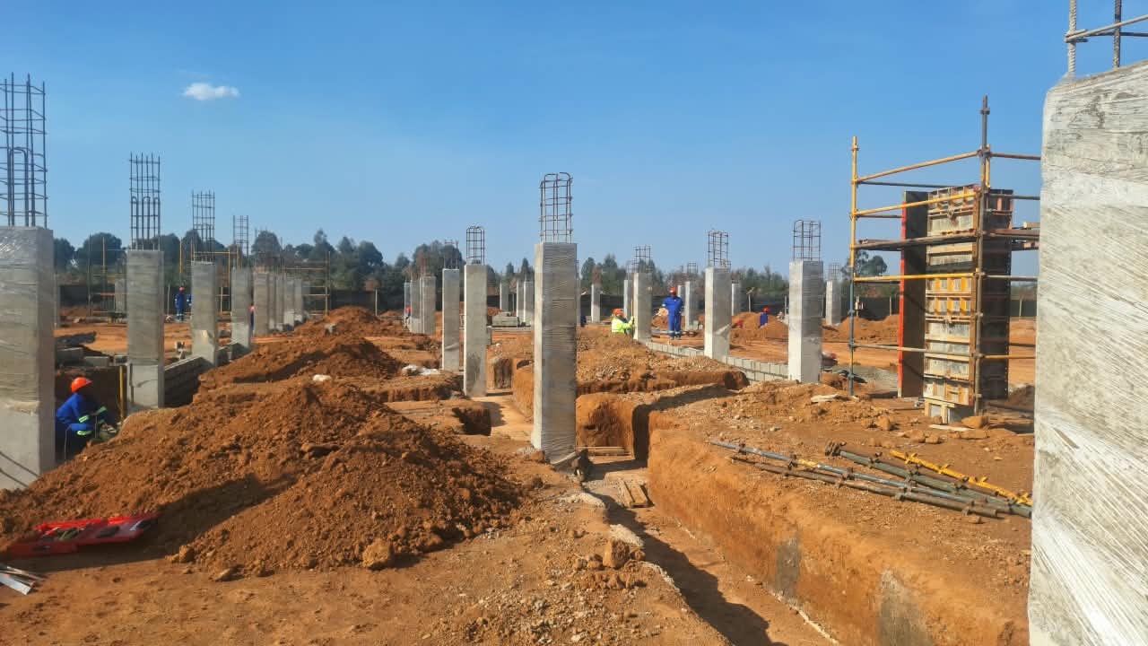 Concrete columns at different stages of construction at Three Fountains Shopping Centre, September 2026
